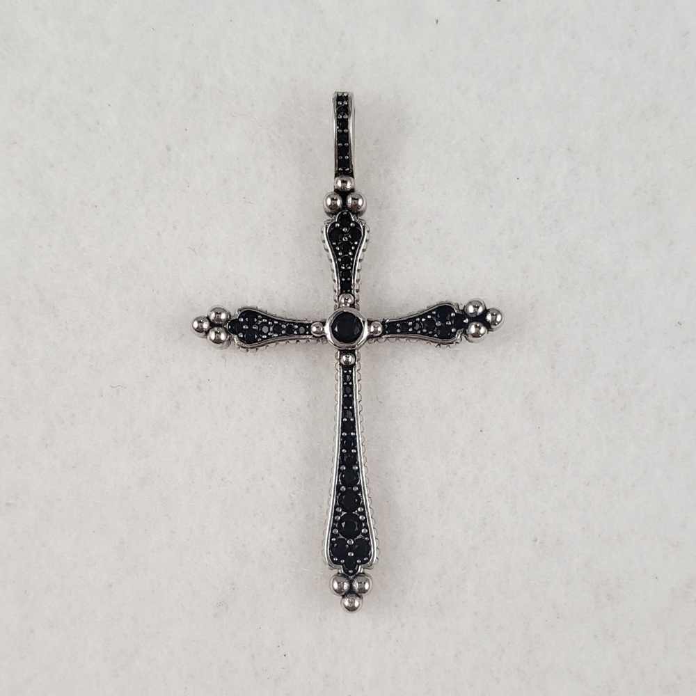 Sterling Silver Black Spinel Cross Pendant - Picture 2 of 8